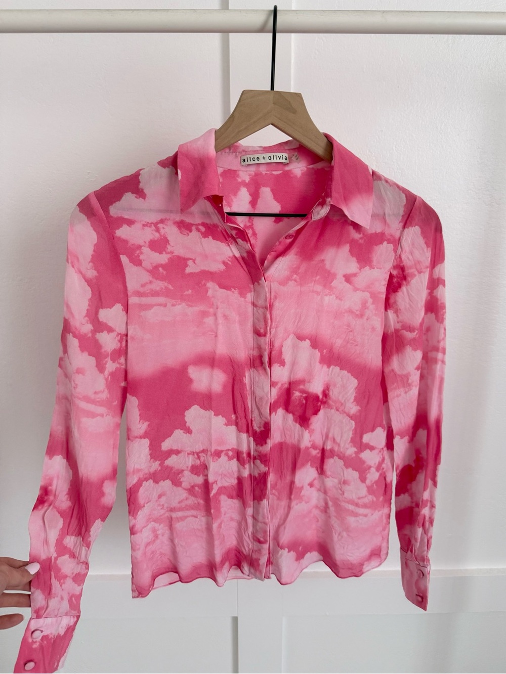 Alice & Olivia Willa Pink Clouds Silk Button Up Shirt